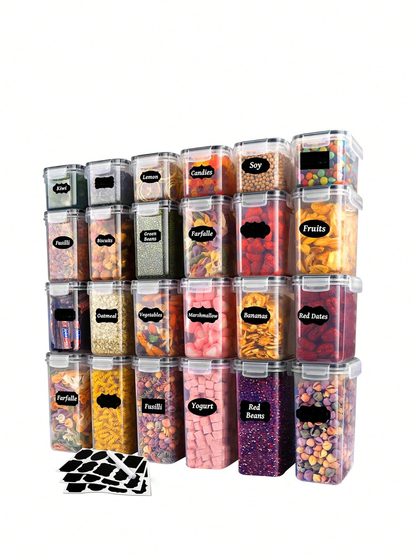 Food Storage Labels - 48 récipients hermétiques pour le stockage